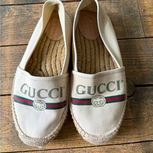Gucci Logo Espadrilles White Canvas Size 37.5 EU